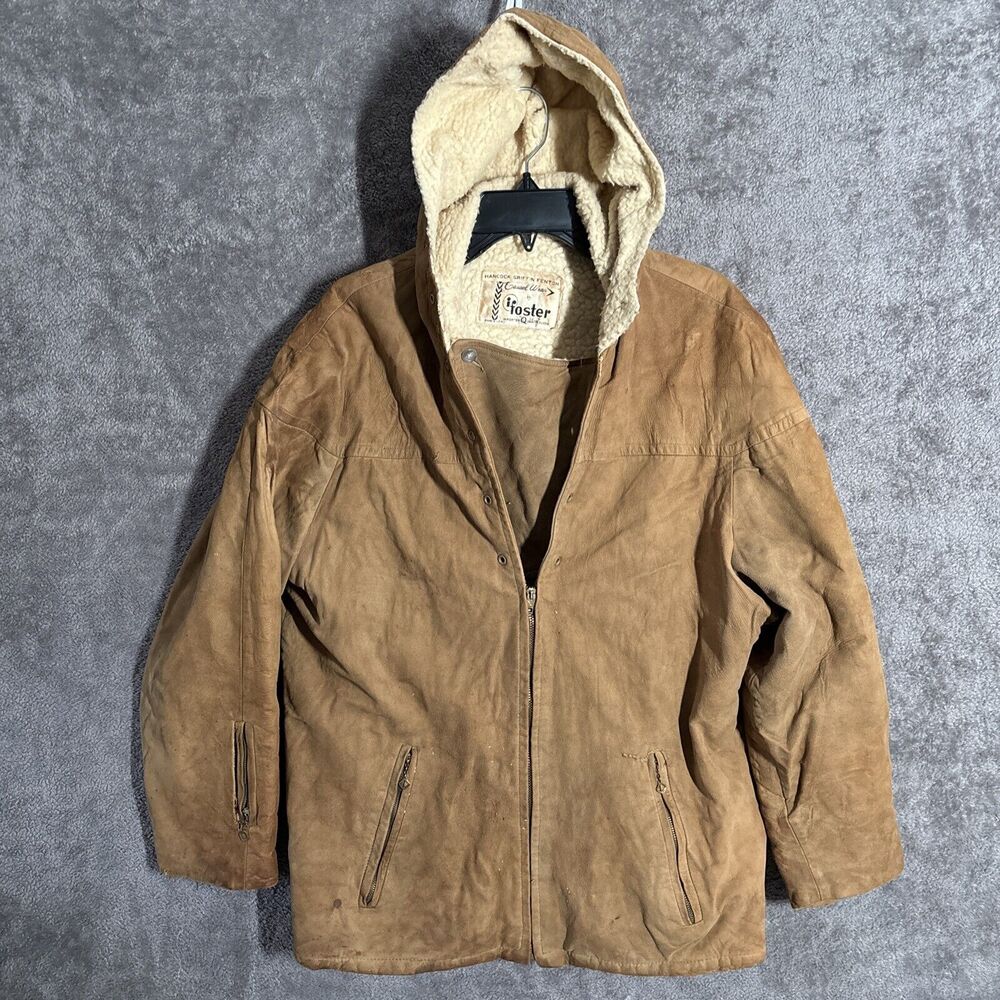 Irvin Foster Jacket Men’s Suede Leather Brown Sherpa Lined Hooded Vintage USA
